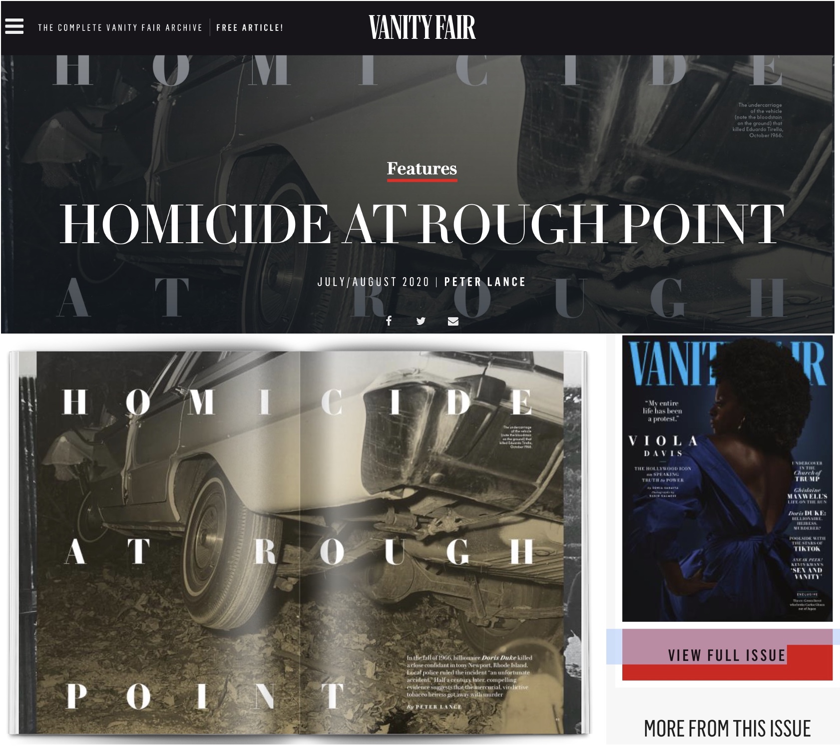 Vanity Fair reprises my investigative pieces HOMICIDE AT ROUGH POINT, the untold story of Doris Dukes violent killing of gay war hero and designer Eduardo Tirella in 1966 Peter Lance